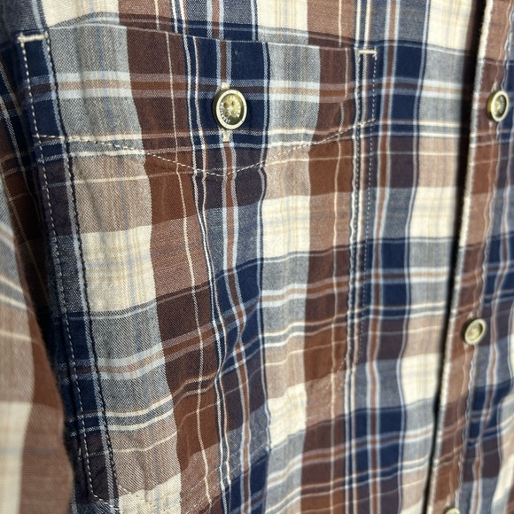 Johnston & Murphy Brushed Button Front Knit Shirt Navy Open Grid Plaid Medium - Picture 9 of 14